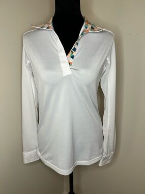 Shires Equestrian Style Show White Shirt Geometric Pattern Collar Long-Sleeve S